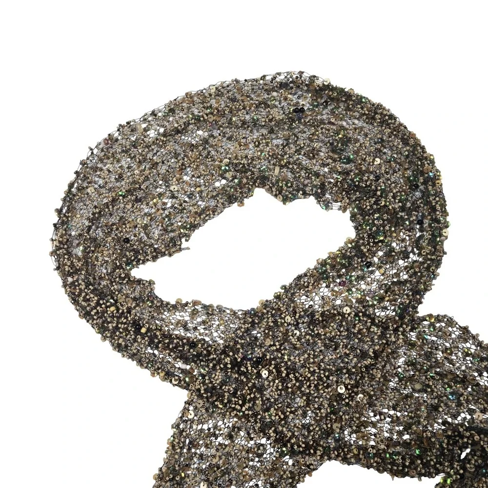 Hand Beaded Sequin Net Scarf Iridescent Evening Wrap Mermaid Forest Fairy